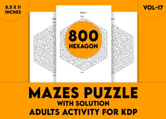 Adults Hard Hexagon Mazes Puzzles Vol-17